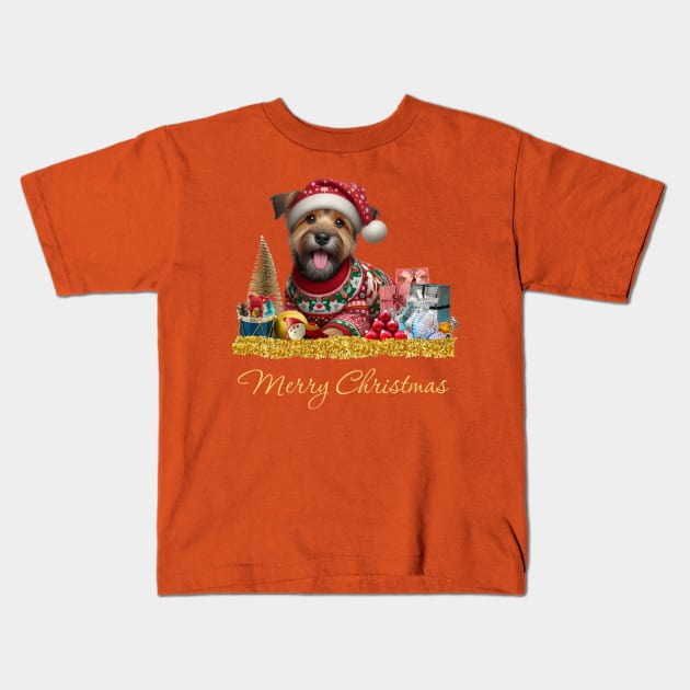 Merry Christmas Terrier Kids T-Shirt by The Artful Barker